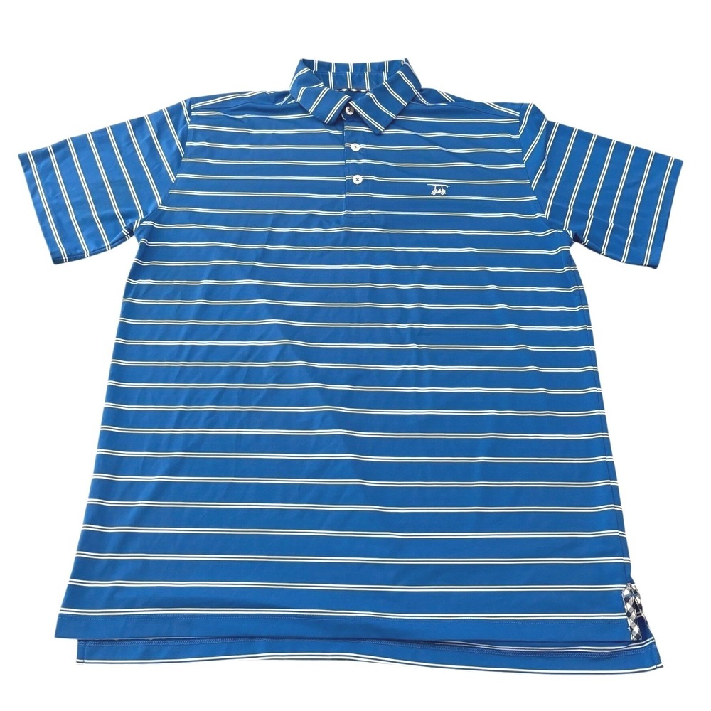 Bald Head Blues Golf Polo Mens Large Blue Striped‎ Performance Stretch Shirt